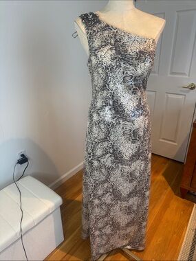 Cachet One-Shoulder sequin and bead evening gown